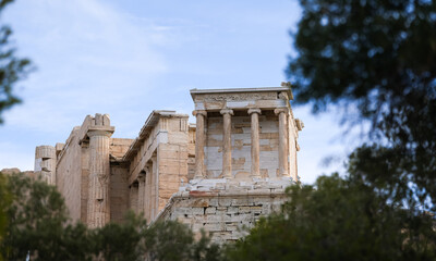 Fototapeta na wymiar Acropolis Hill. Wide angle view of this iconic landmark from Athens, Greece, the Acropole old fortress during a sunny day.
