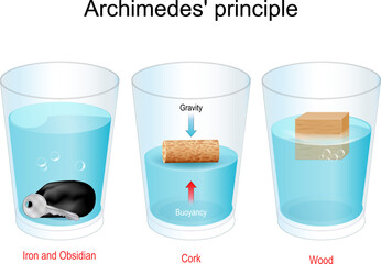 Archimedes Principle. Experiment. Density, Gravity, Buoyancy - obrazy, fototapety, plakaty