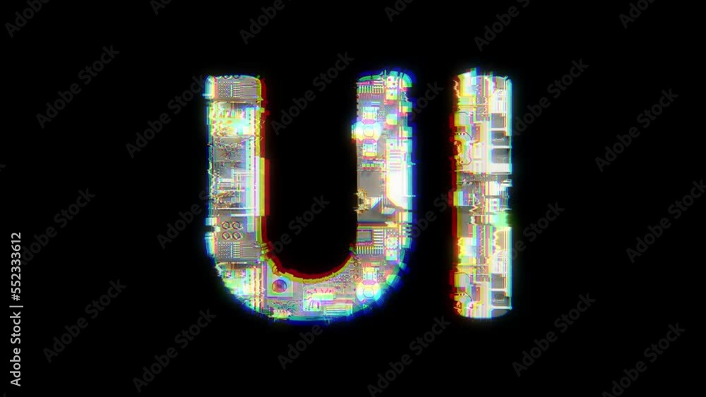 Poster glitch style cybernetic animated text ui on black backdrop, isolated - loop video