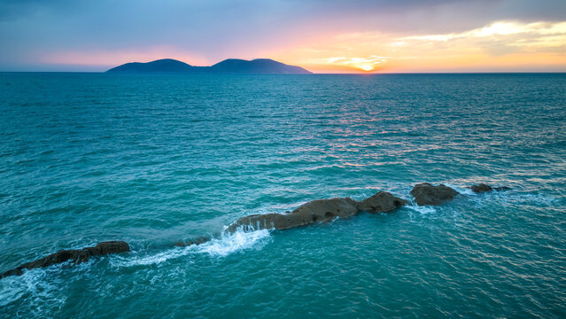 magical light during sunnset over Sazan island, Albania