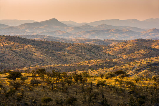 Sunrise over the rolling hills of the Khomas Hochland, Namibia