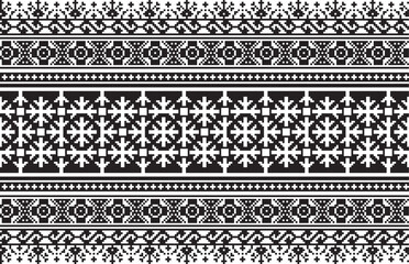Vector monochrome seamless Ukrainian national ornament, embroidery. Endless ethnic floral border, Slavic peoples frame. black cross stitch..