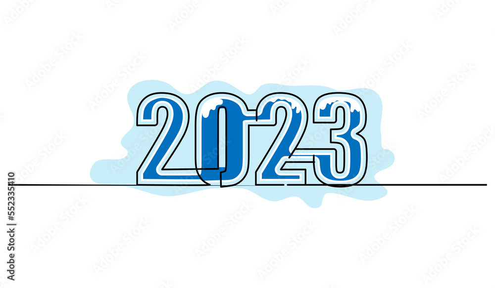 Poster 2023 text vector illustration. happy new year greeting concept design. modern flat in continuous lin