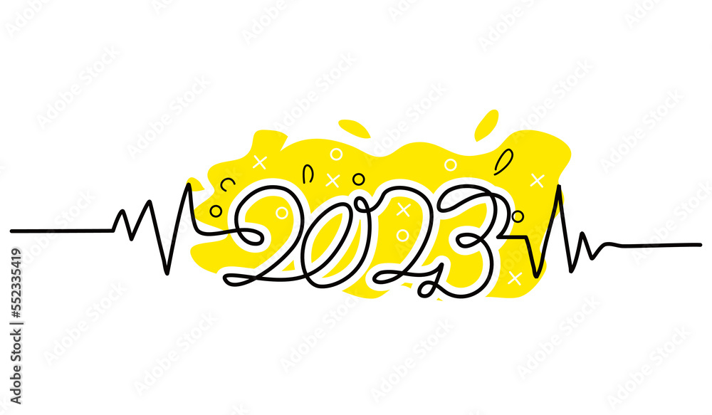 Poster 2023 text vector illustration. happy new year greeting concept design. modern flat in continuous lin