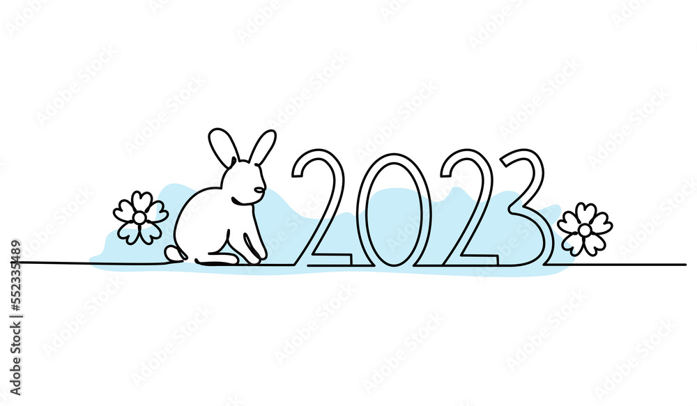 Poster vector illustration of the year 2023 and a rabbit. happy new year greeting concept design. modern fl