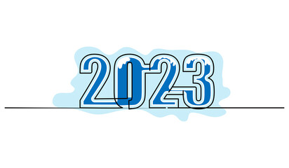 2023 text vector illustration. Happy new year greeting concept design. Modern flat in continuous line style.