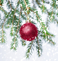 Merry Christmas and Happy New Year. A New Year's background with New Year decorations.New Year's card. Viva Viva Magenta Trendy color 2023.