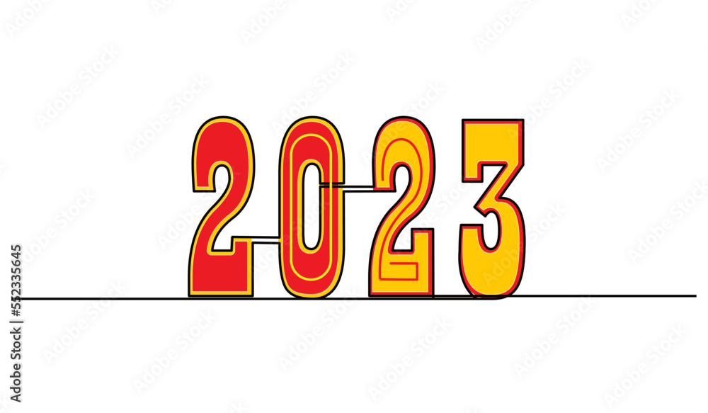 Poster 2023 text vector illustration. happy new year greeting concept design. modern flat in continuous lin