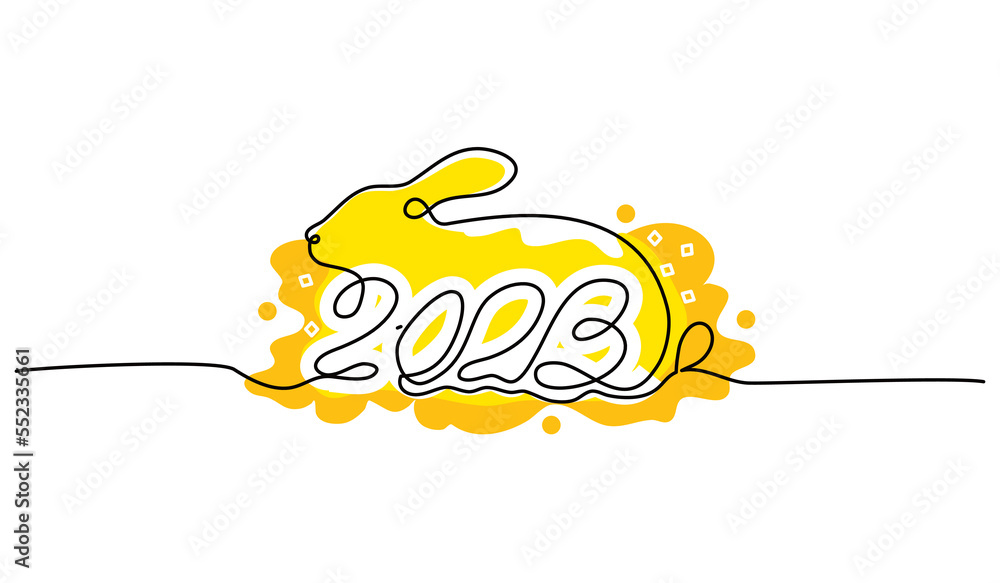 Poster vector illustration of the year 2023 and a rabbit. happy new year greeting concept design. modern fl