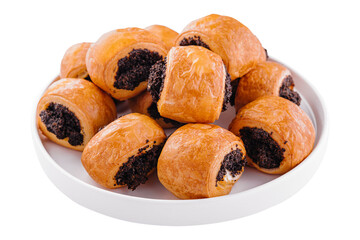 Tasty buns rolls with poppy filling on stone