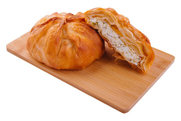 Baking from puff pastry, Vertuta or placinda with cottage cheese and cheese