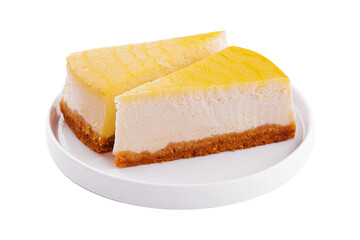 two slices of lemon cheesecake on a plate