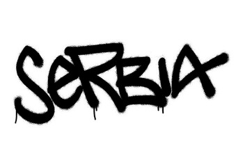 Spray paint graffiti tag SERBIA. White background.
