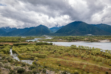 landscape with lake and mountains