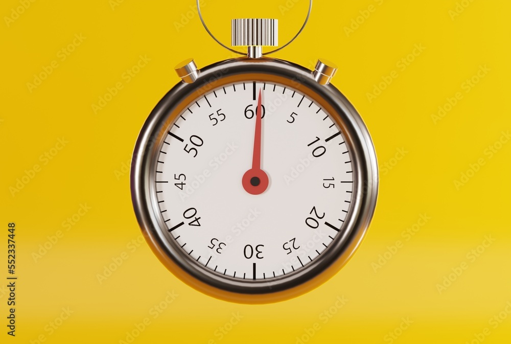 Poster stopwatch isolated on yellow background. the concept of time passing, doing something on time. count