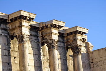 Columns on a temple in the Acropolis, in Athens, Greece