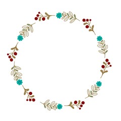 Christmas floral wreaths. Flat design for invitation, greeting card, postcard, packaging. Hand drawing illustration.