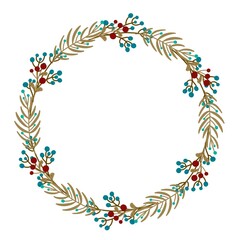 Christmas floral wreaths. Flat design for invitation, greeting card, postcard, packaging. Hand drawing illustration.
