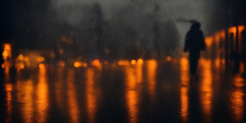 Rainy night city with street lights reflections 16