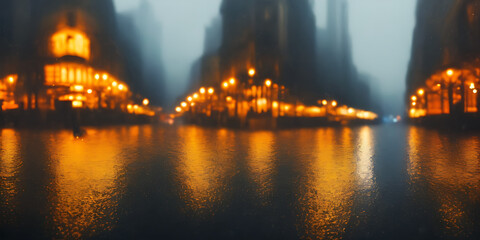 Fototapeta na wymiar Rainy night city with street lights reflections 15