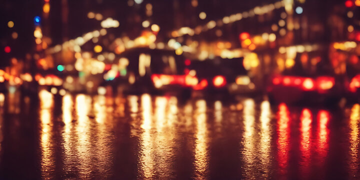 Rainy night city with street lights reflections 20
