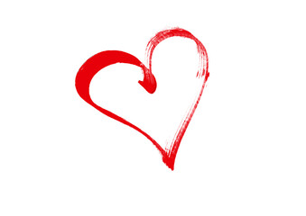 Red grunge heart. Hand drawn element for Valentine's Day. In love on February 14 concept. Illustration of a heart shape. Cartoon flat vector illustration isolated on white