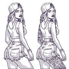 Tattoo girl hipster monochrome sketch