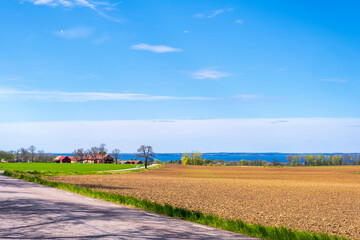 Beautiful view of the fields at a lake