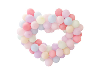 Heart shape made of  balloons floating on a white background.