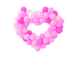 Heart shape made of  balloons floating on a white background.