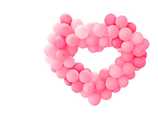 Heart shape made of  balloons floating on a white background.