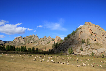 Granite peaks in the beautiful landscape of Gorkhi-Terelj National Park, Mongolia