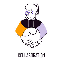 Collaboration. Vector illustration. Shaking hands meaning successful cooperation with different enterprises. Assistance and teamwork
