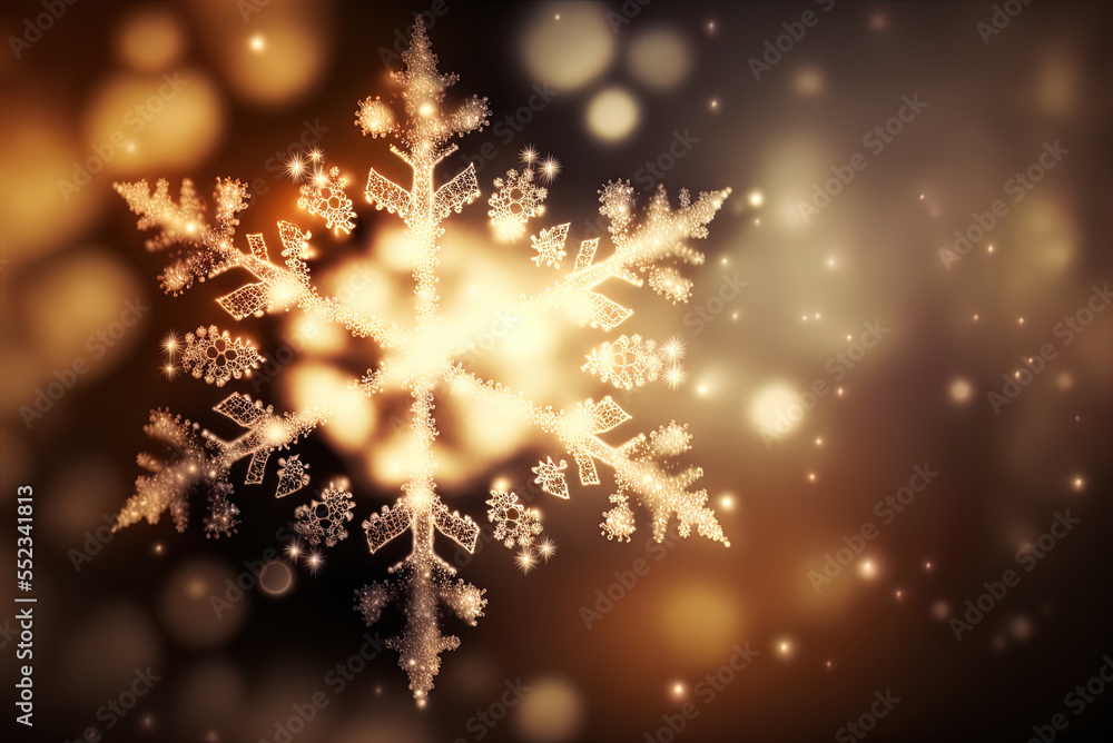 Poster snowflake-shaped christmas lights with a bokeh backdrop generative ai