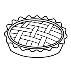 Fresh baked pie icon, pastry lattice, vector doodle illustration of baking pan with sweet pie, homemade food, bakery utensils, isolated outline clipart on white background
