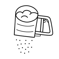 Sieve mug icon, vector doodle illustration of sieve for flour, baking utensils, cooking instruments, isolated outline clipart on white background