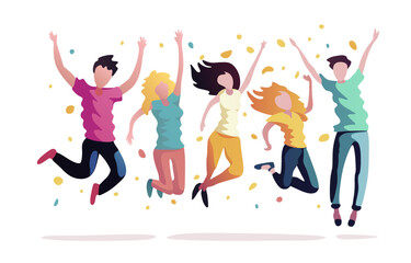 People rejoice in victory, working team of people celebrate. Vector