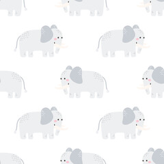 Cute elephant. Vector seamless pattern on white background