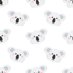Obraz premium Cute koala face. Vector seamless pattern on white background