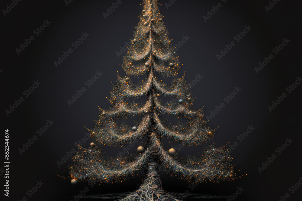 Poster a neural network-created christmas tree on a gray background generative ai