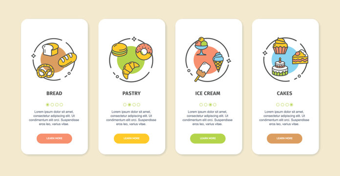 Bakery App Screens Cards Set. Vector