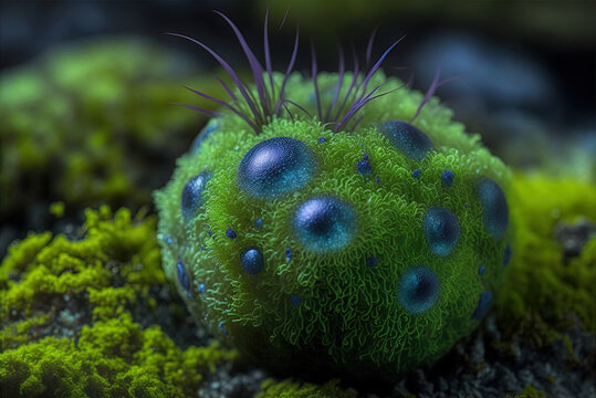 Detailed view of a blue oriental bombina on moss Generative AI