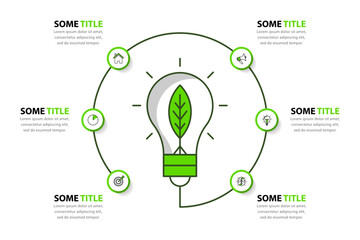 Infographic template. Green energy concept. Light bulb with leaf and 6 steps © kuliperko