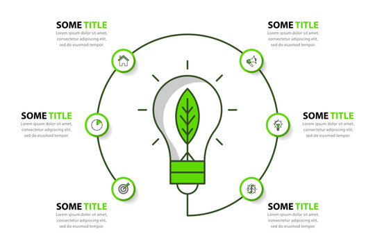 Infographic Template. Green Energy Concept. Light Bulb With Leaf And 6 Steps