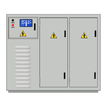 Electrical box, industrial electrical control panel. Liquid crystal display. vector image
