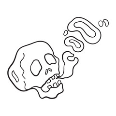 Isolated vector illustration of smoking skeleton. Cute thin line icon for design, cover etc.