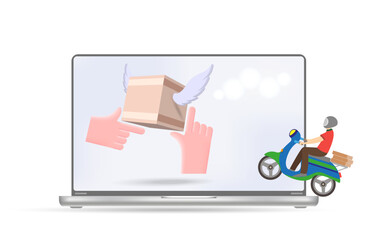 Home delivery service, online ordering.
 A person receives a parcel in cardboard boxes from a
 delivery service courier. Vector, 3d.