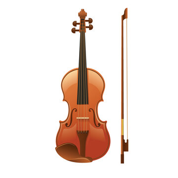 wooden violin with a fiddle stick vector illustration
