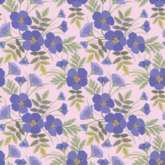 Obraz premium Blue violet color flowers seamless pattern. Can be used for fabric textile wallpaper.