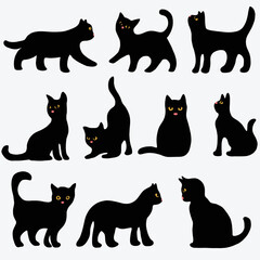 Doodle freehand sketch drawing of cat pose collection.